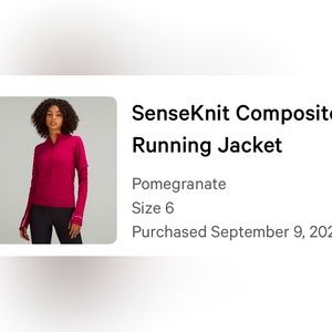 Lululemon women’s size 6 running jacket in pomegranate color